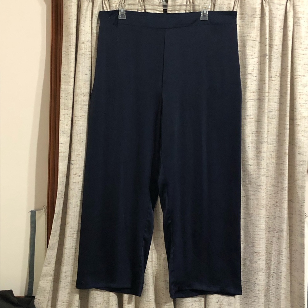 And Now This Navy Satin Charmeuse Pull-On Wide Leg Pants - 2X